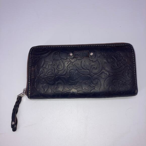 Fossil, Large, brown leather, embossed women's wallet. - Picture 1 of 5